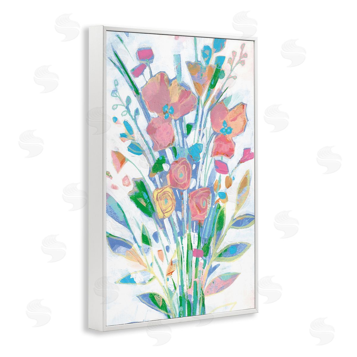 Pastel Joyful Bouquet White Frame Print Wall Art, Home Decor by Stephanie Fielden