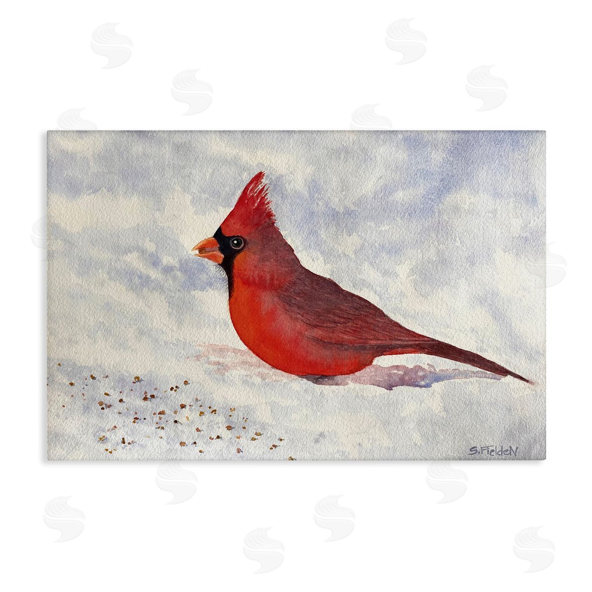 Red Cardinal in Snow Canvas Wall Art, Home Decor by Stephanie Fielden