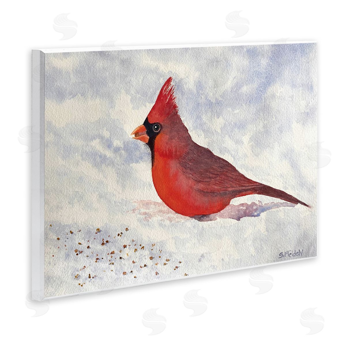 Red Cardinal in Snow Wood Plaque Wall Art, Home Decor by Stephanie Fielden