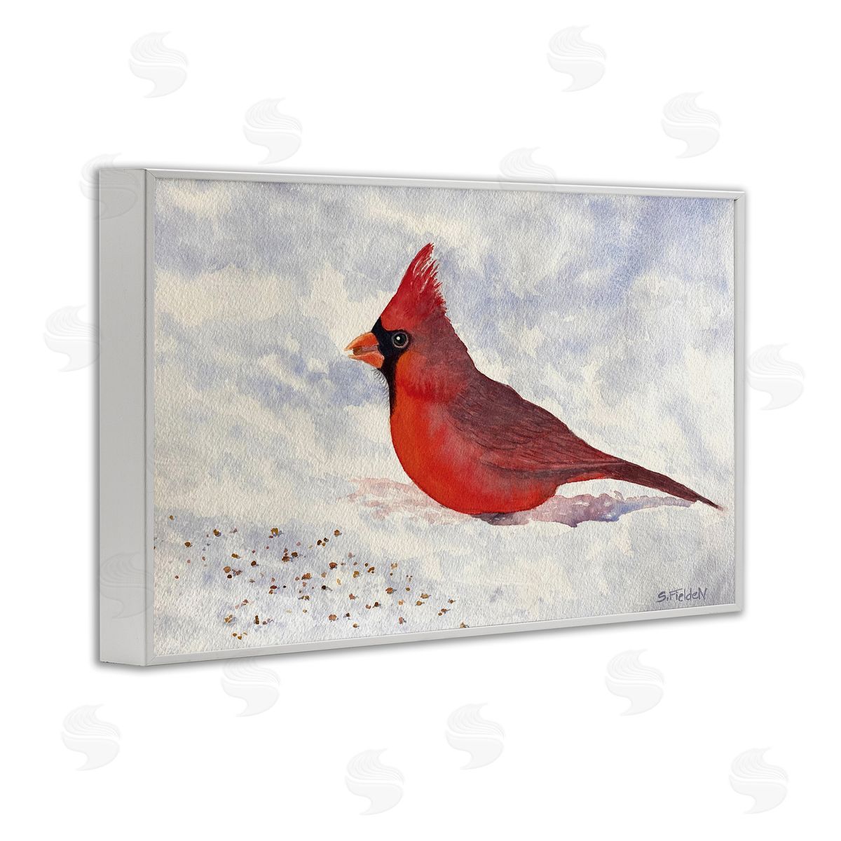 Red Cardinal in Snow White Frame Print Wall Art, Home Decor by Stephanie Fielden
