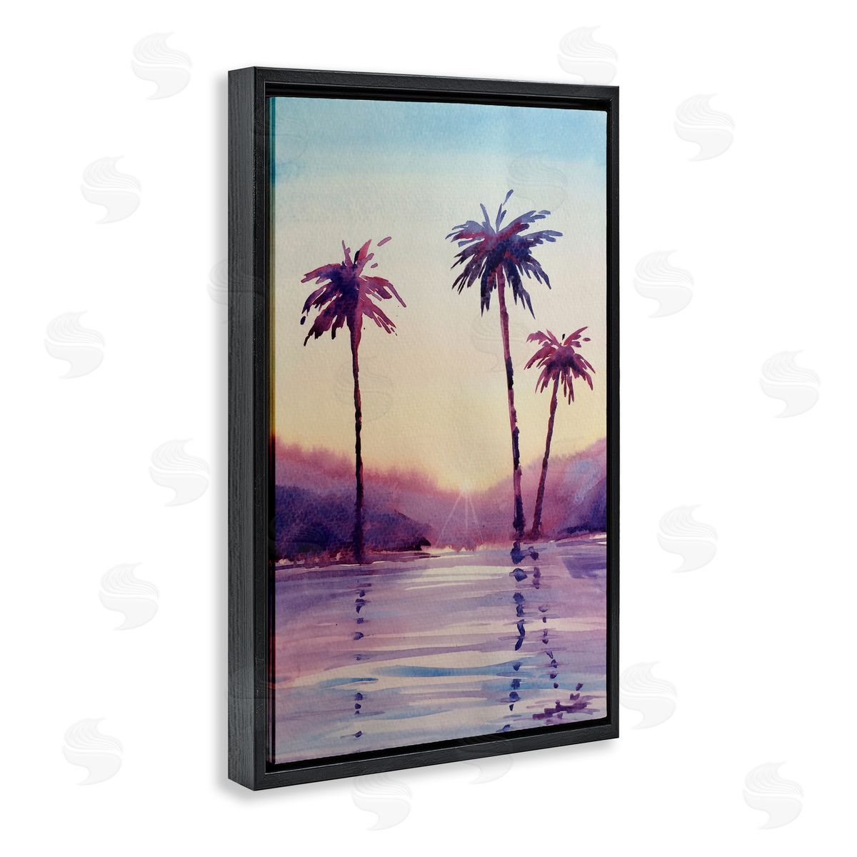 Purple Hued Palm Trees Black Floating Frame Canvas Wall Art, Home Decor by Stephanie Fielden