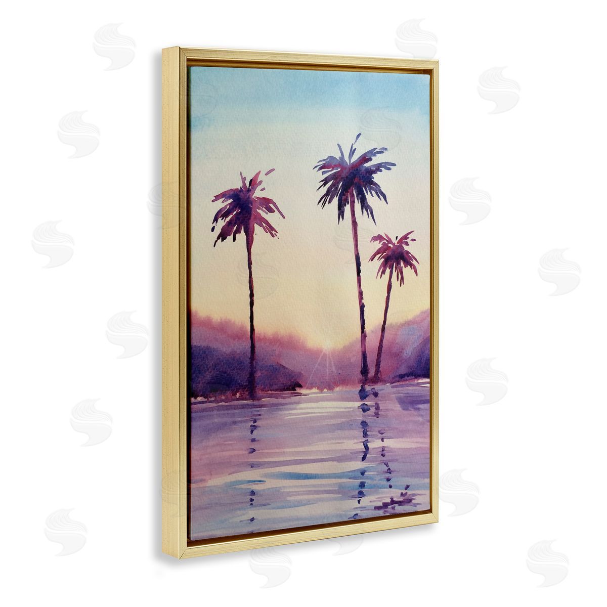 Purple Hued Palm Trees Gold Floating Frame Canvas Wall Art, Home Decor by Stephanie Fielden
