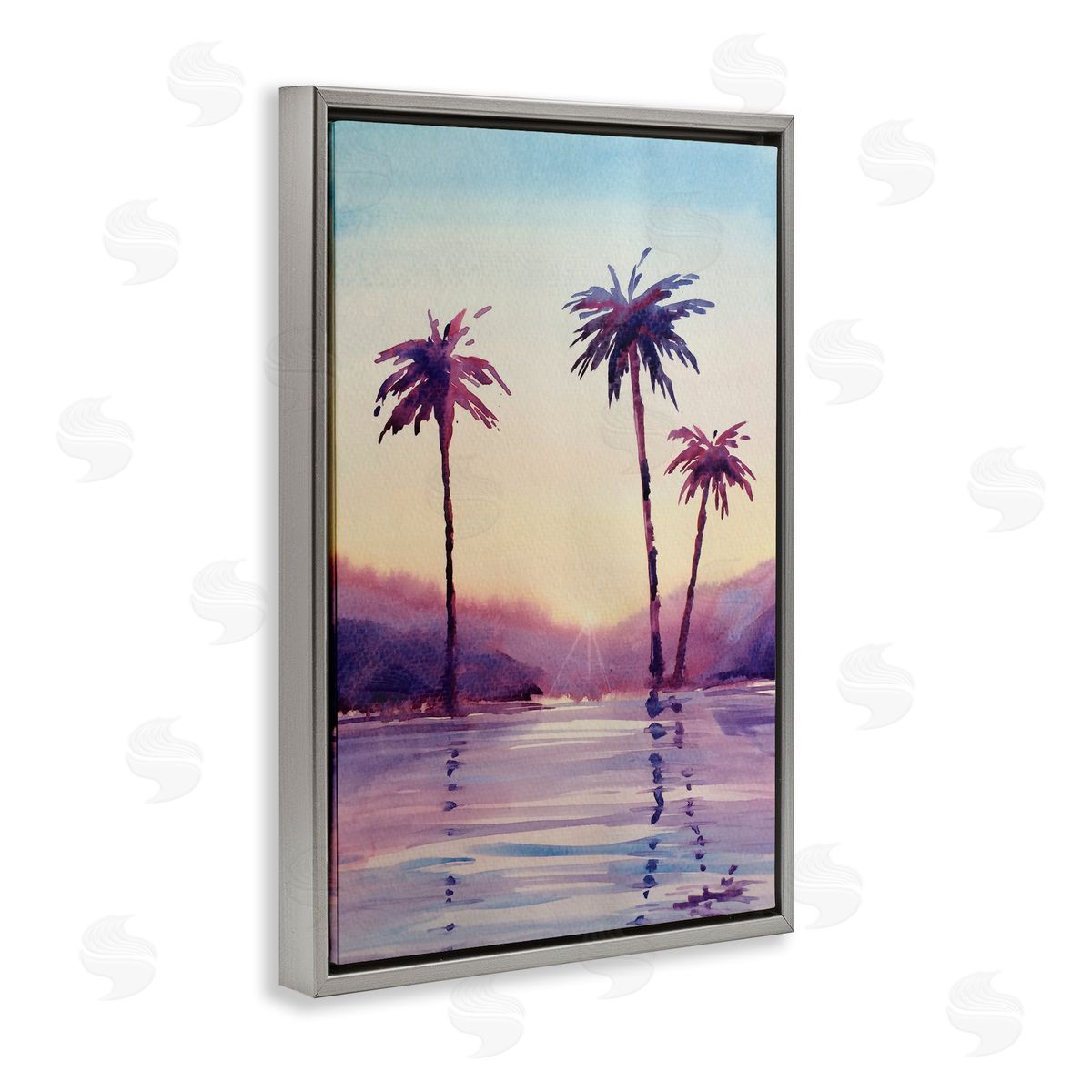 Purple Hued Palm Trees Grey Floating Frame Canvas Wall Art, Home Decor by Stephanie Fielden