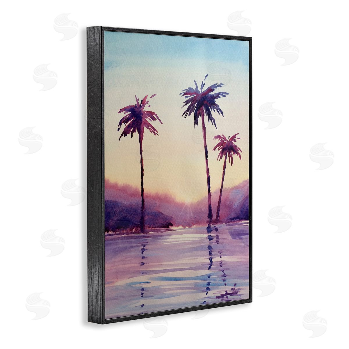 Purple Hued Palm Trees Black Frame Print Wall Art, Home Decor by Stephanie Fielden