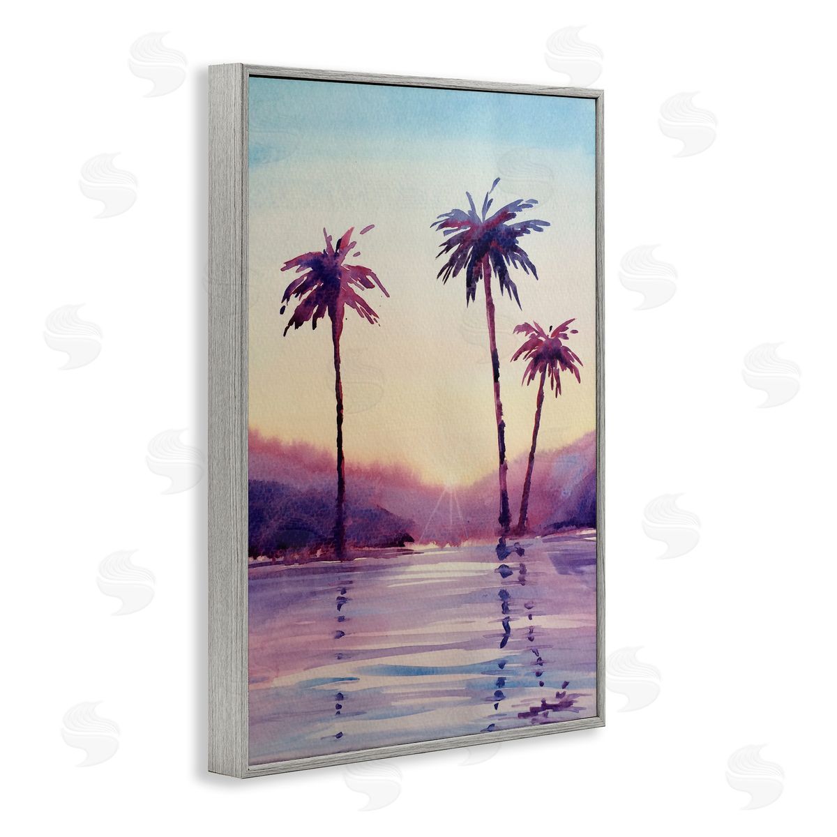 Purple Hued Palm Trees Grey Frame Print Wall Art, Home Decor by Stephanie Fielden