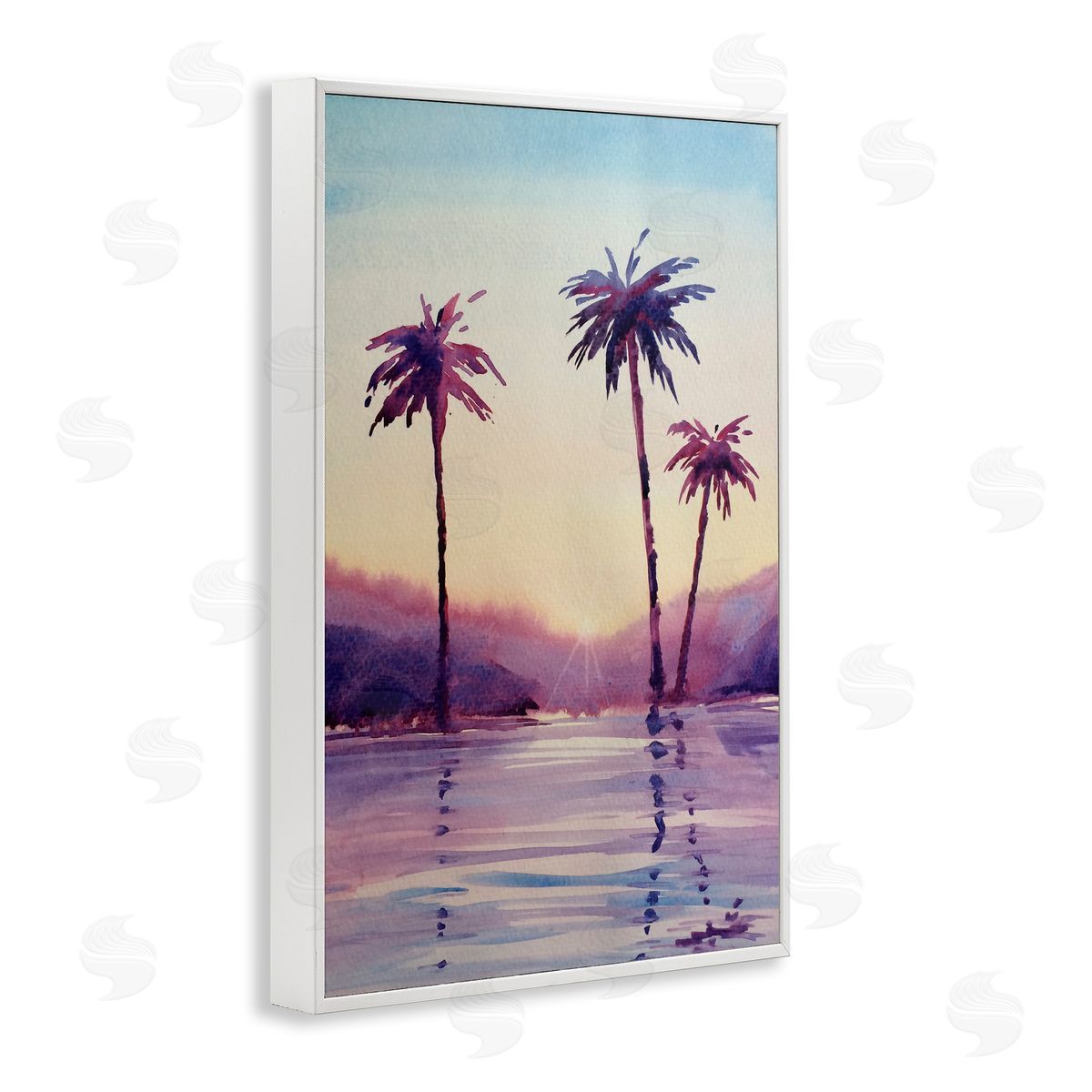 Purple Hued Palm Trees White Frame Print Wall Art, Home Decor by Stephanie Fielden