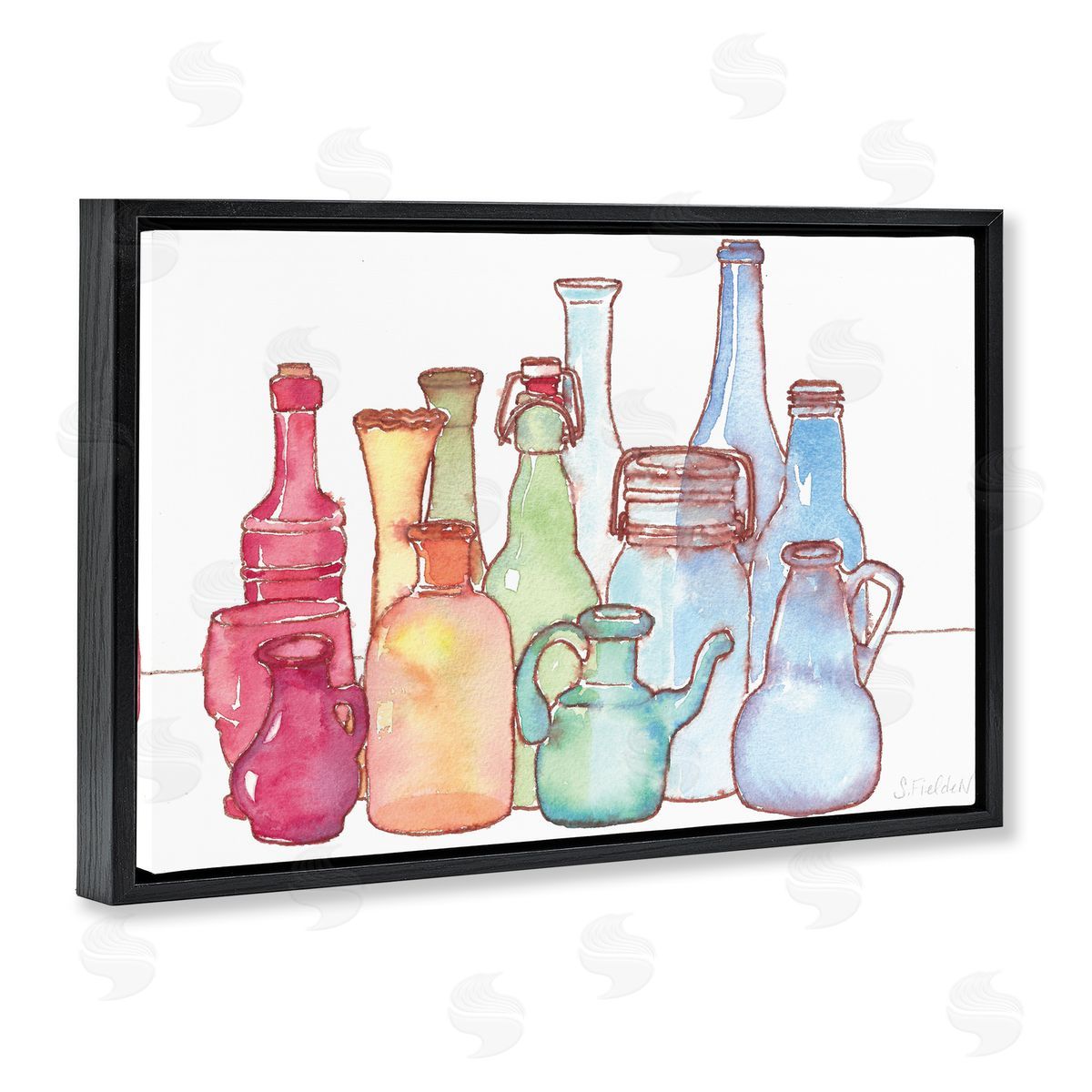 Colorful Vases Collection Black Floating Frame Canvas Wall Art, Home Decor by Stephanie Fielden