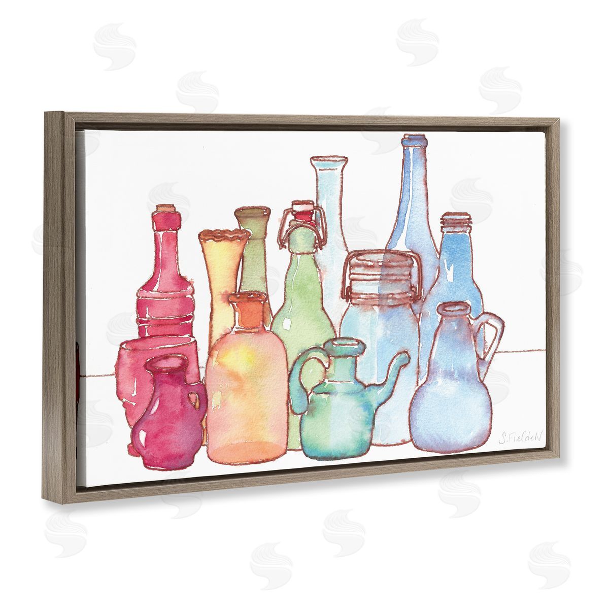 Colorful Vases Collection Brown Floating Frame Canvas Wall Art, Home Decor by Stephanie Fielden