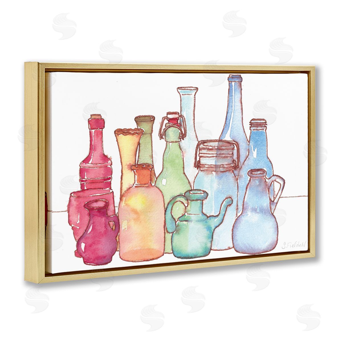 Colorful Vases Collection Gold Floating Frame Canvas Wall Art, Home Decor by Stephanie Fielden