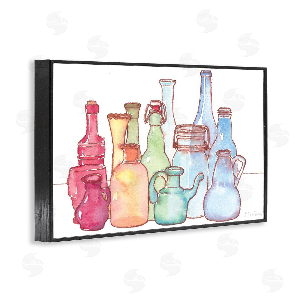 Colorful Vases Collection Black Frame Print Wall Art, Home Decor by Stephanie Fielden