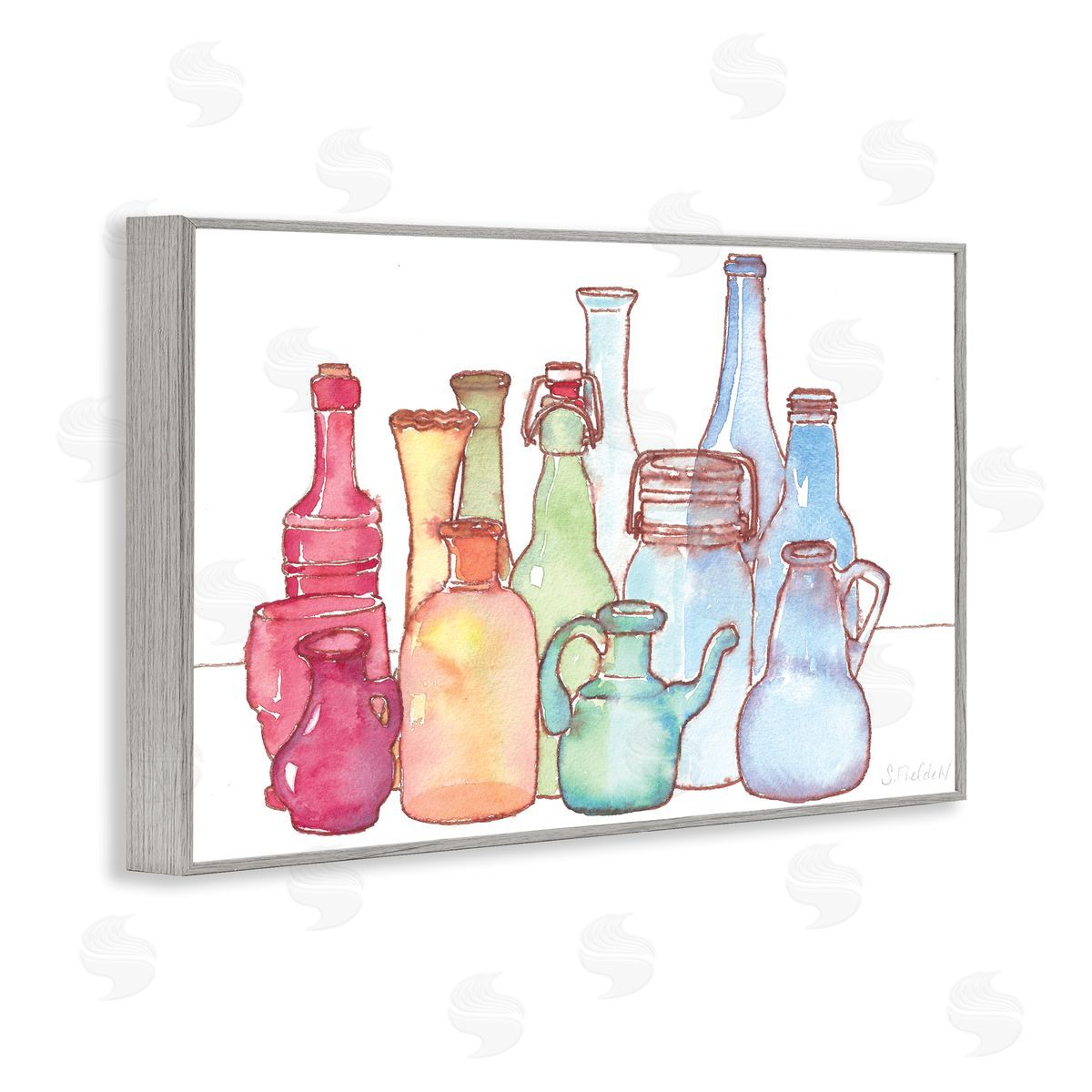 Colorful Vases Collection Grey Frame Print Wall Art, Home Decor by Stephanie Fielden
