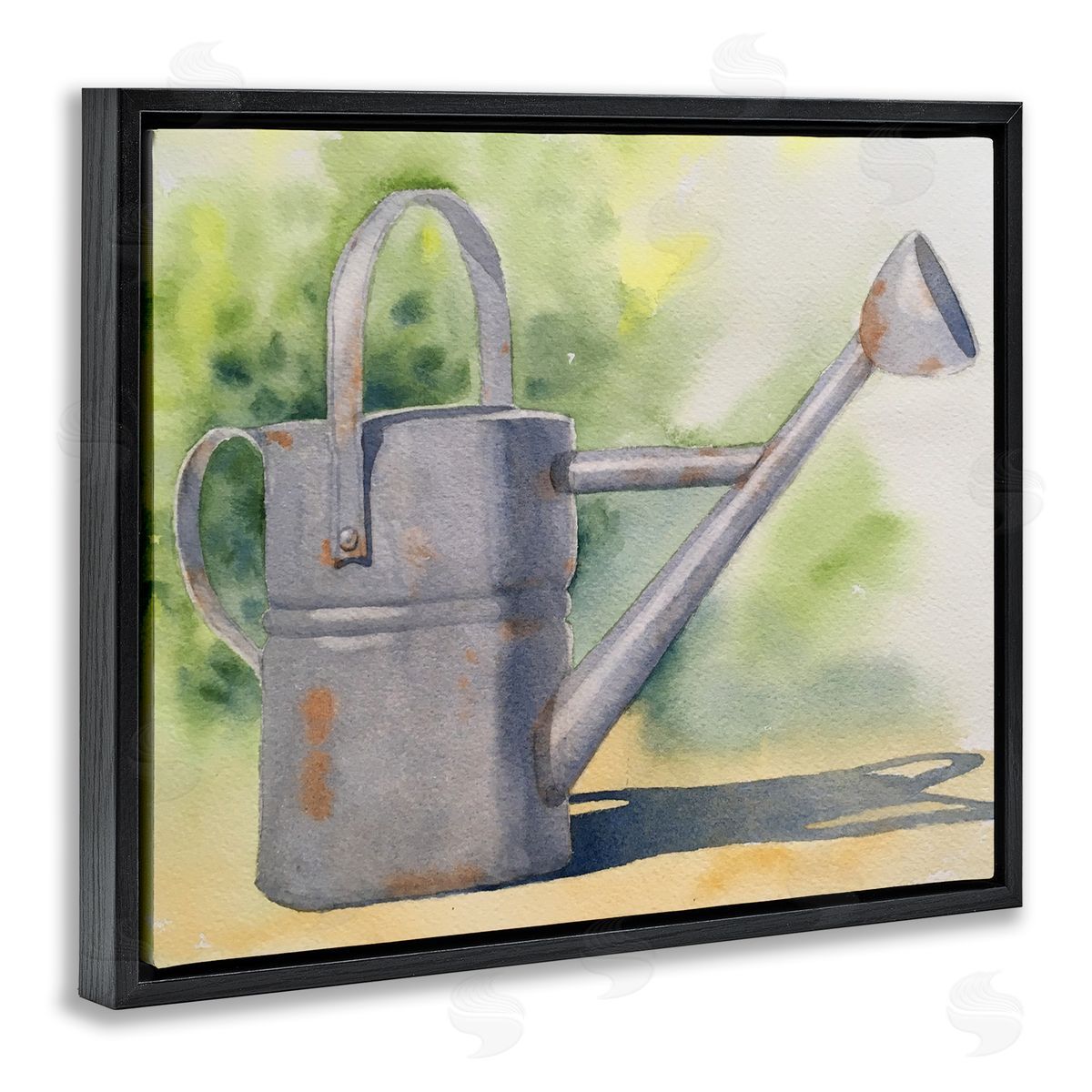 Country Watering Can in Garden Black Floating Frame Canvas Wall Art, Home Decor by Stephanie Fielden