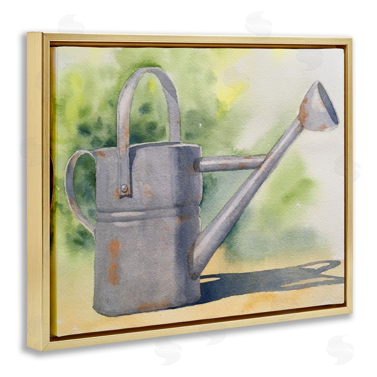 Country Watering Can in Garden Gold Floating Frame Canvas Wall Art, Home Decor by Stephanie Fielden
