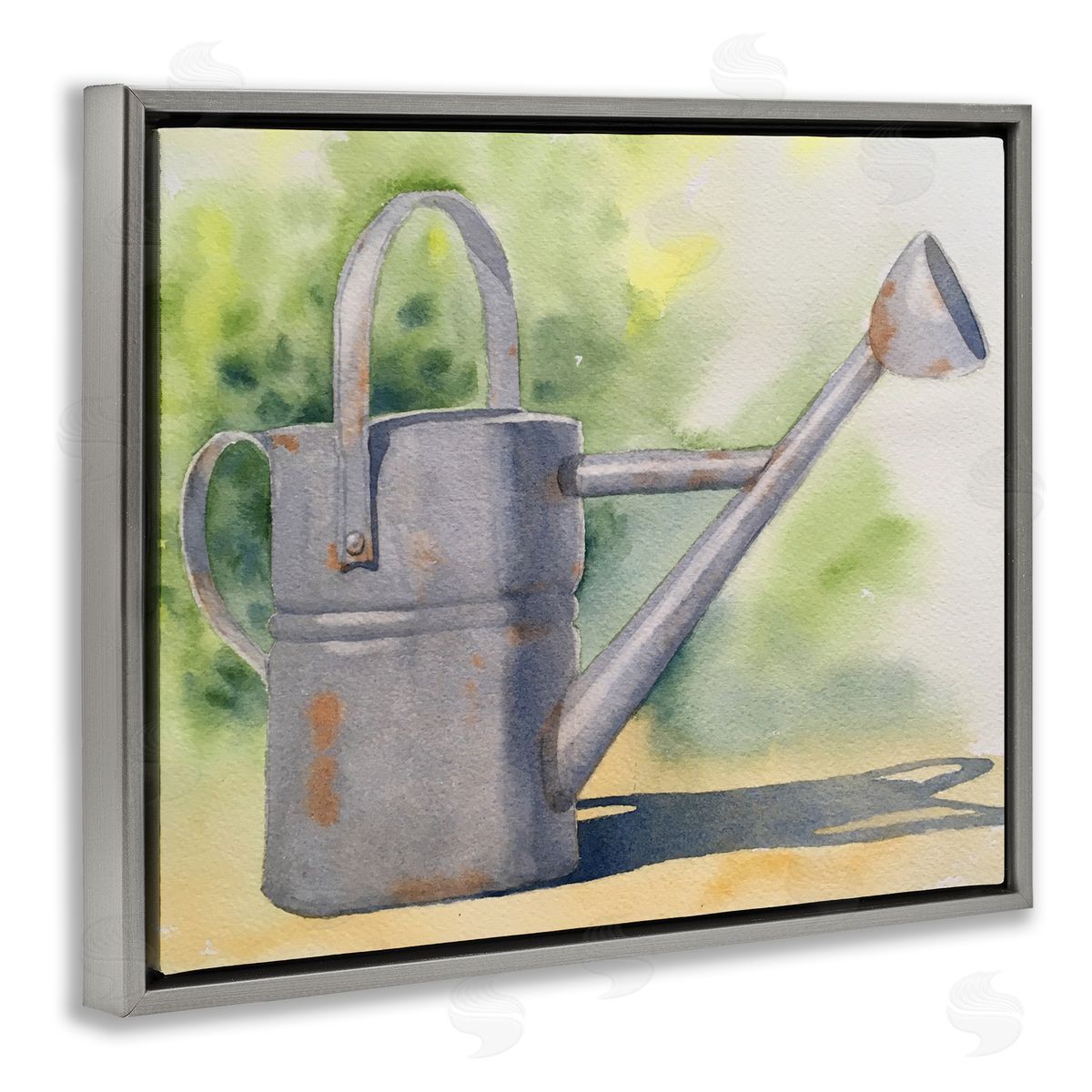 Country Watering Can in Garden Grey Floating Frame Canvas Wall Art, Home Decor by Stephanie Fielden