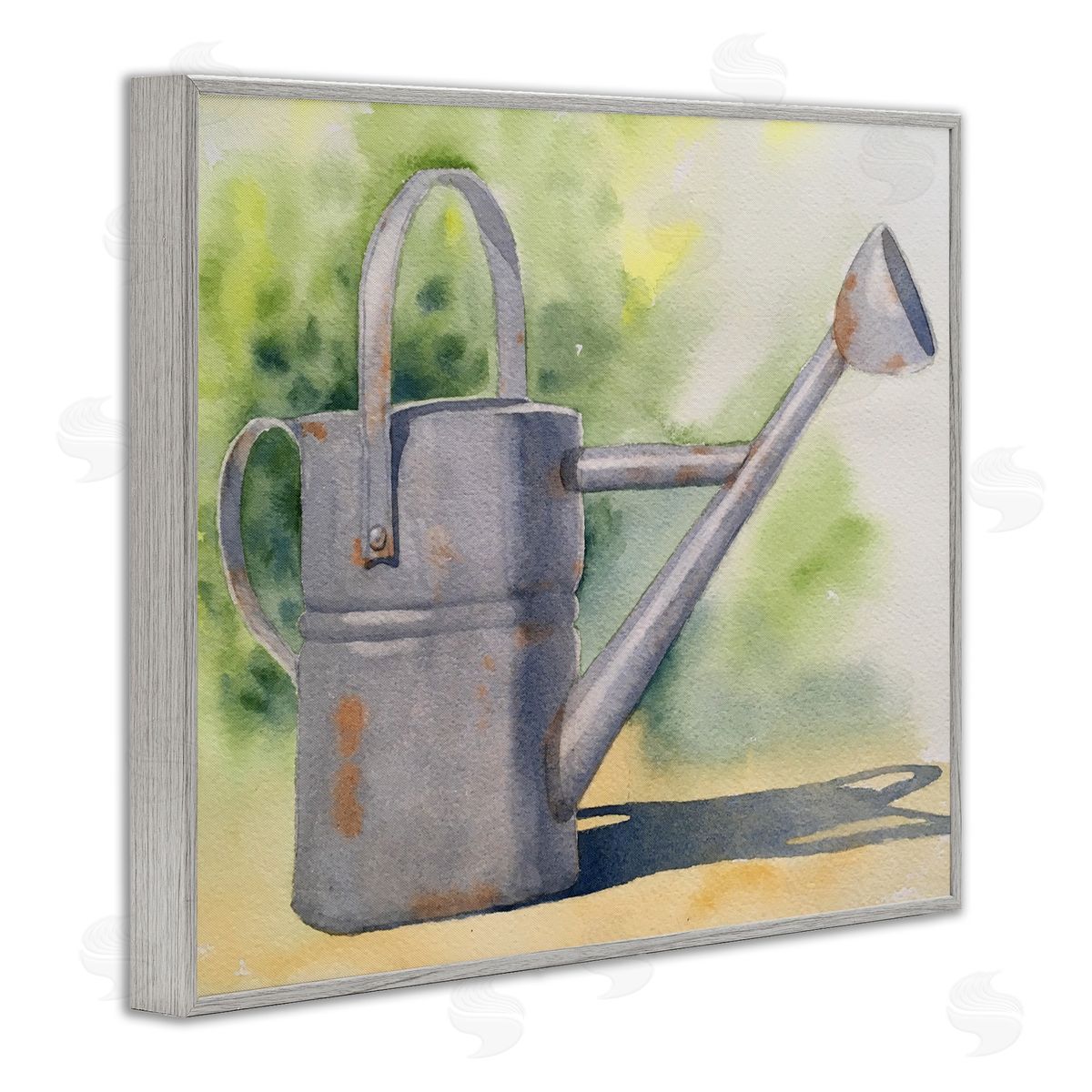 Country Watering Can in Garden Grey Frame Print Wall Art, Home Decor by Stephanie Fielden