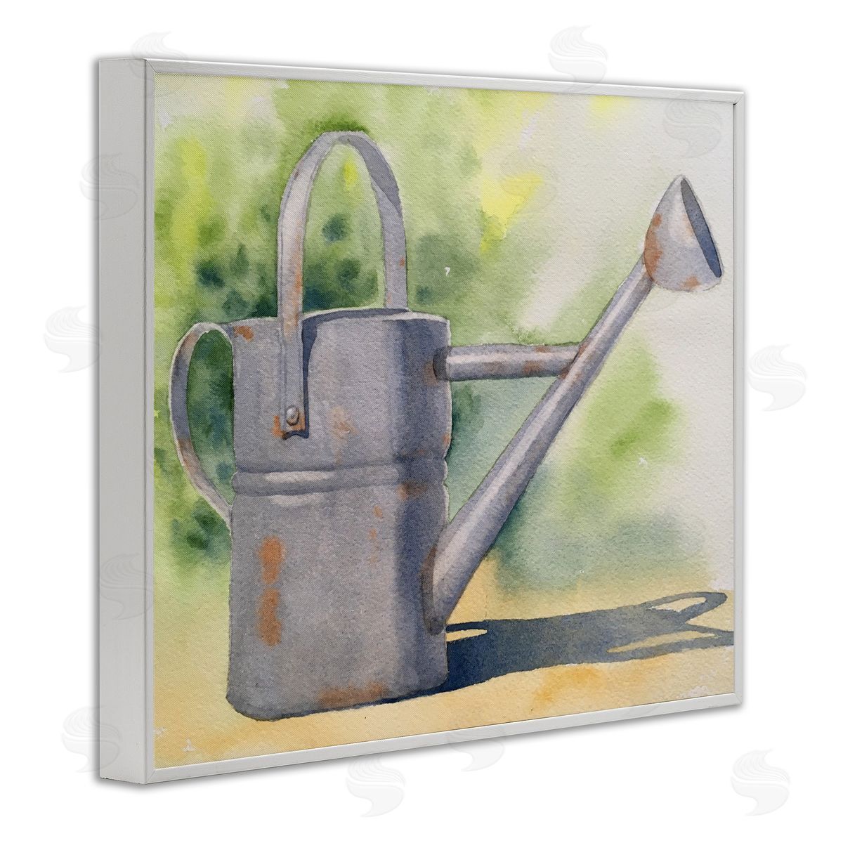 Country Watering Can in Garden White Frame Print Wall Art, Home Decor by Stephanie Fielden