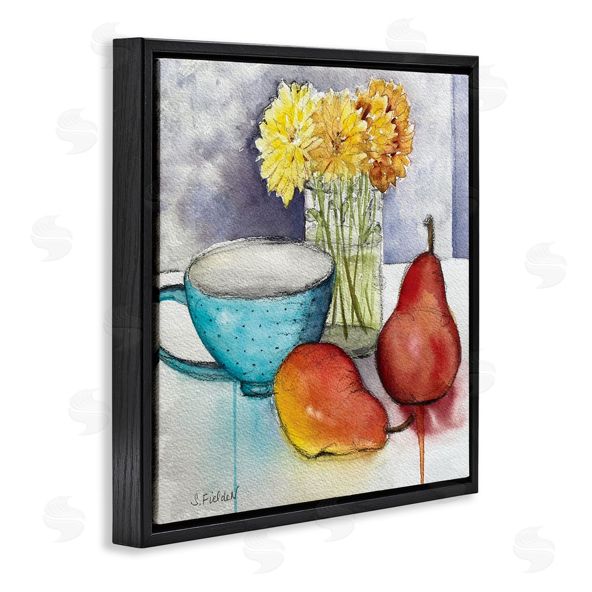Modern Kitchen Teacup & Fruit Black Floating Frame Canvas Wall Art, Home Decor by Stephanie Fielden