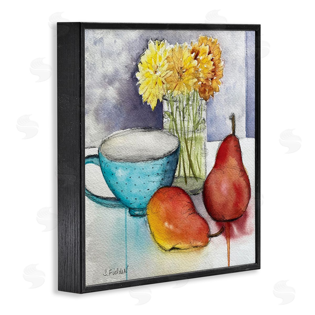 Modern Kitchen Teacup & Fruit Black Frame Print Wall Art, Home Decor by Stephanie Fielden