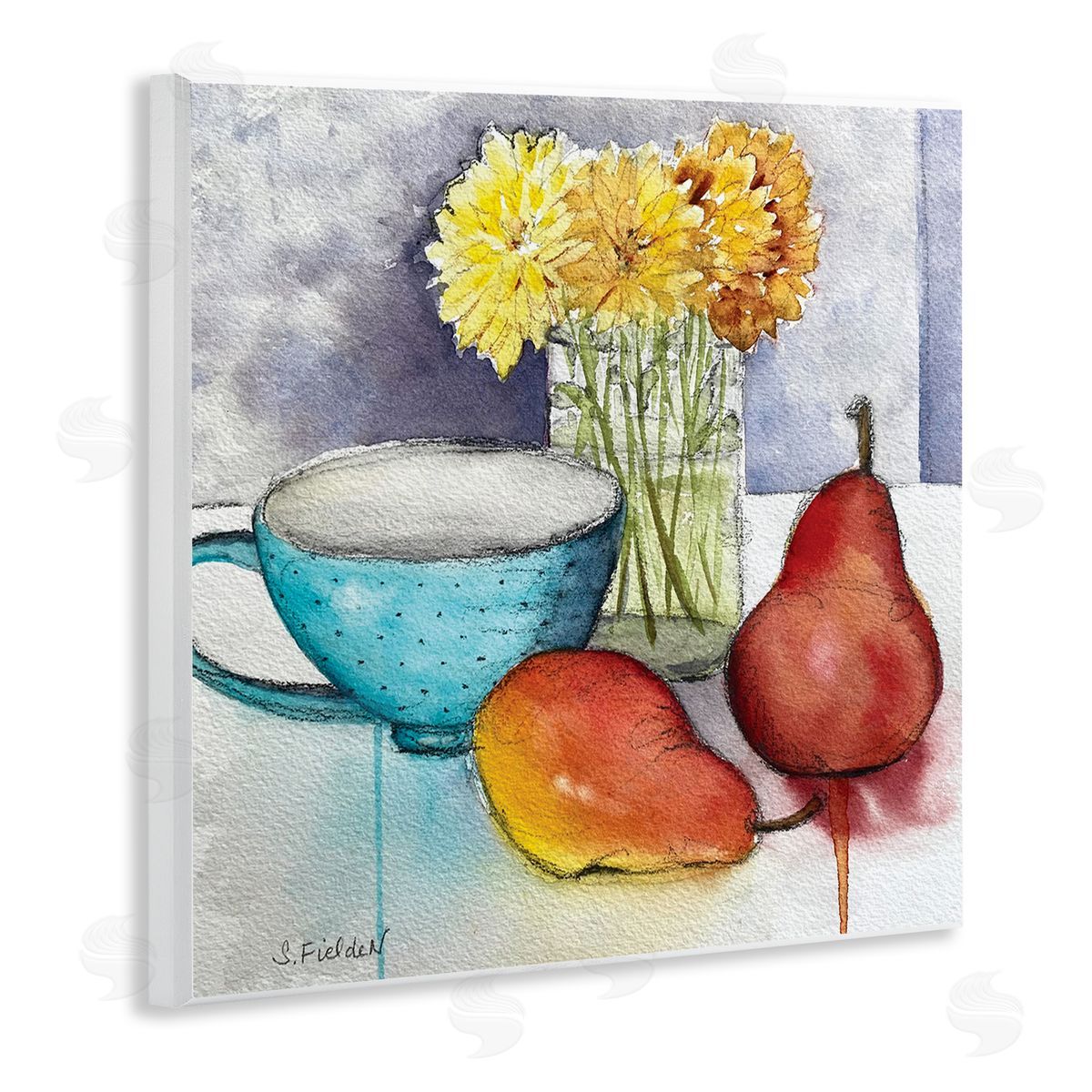 Modern Kitchen Teacup & Fruit Wood Plaque Wall Art, Home Decor by Stephanie Fielden