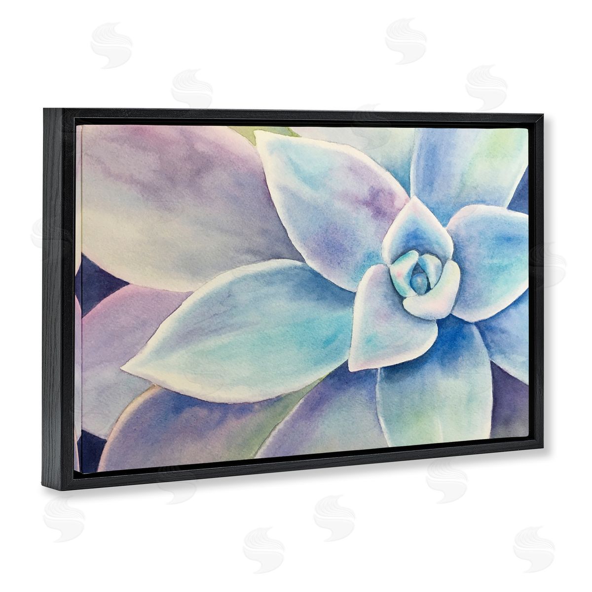 Cool Toned Succulent Leaves Black Floating Frame Canvas Wall Art, Home Decor by Stephanie Fielden
