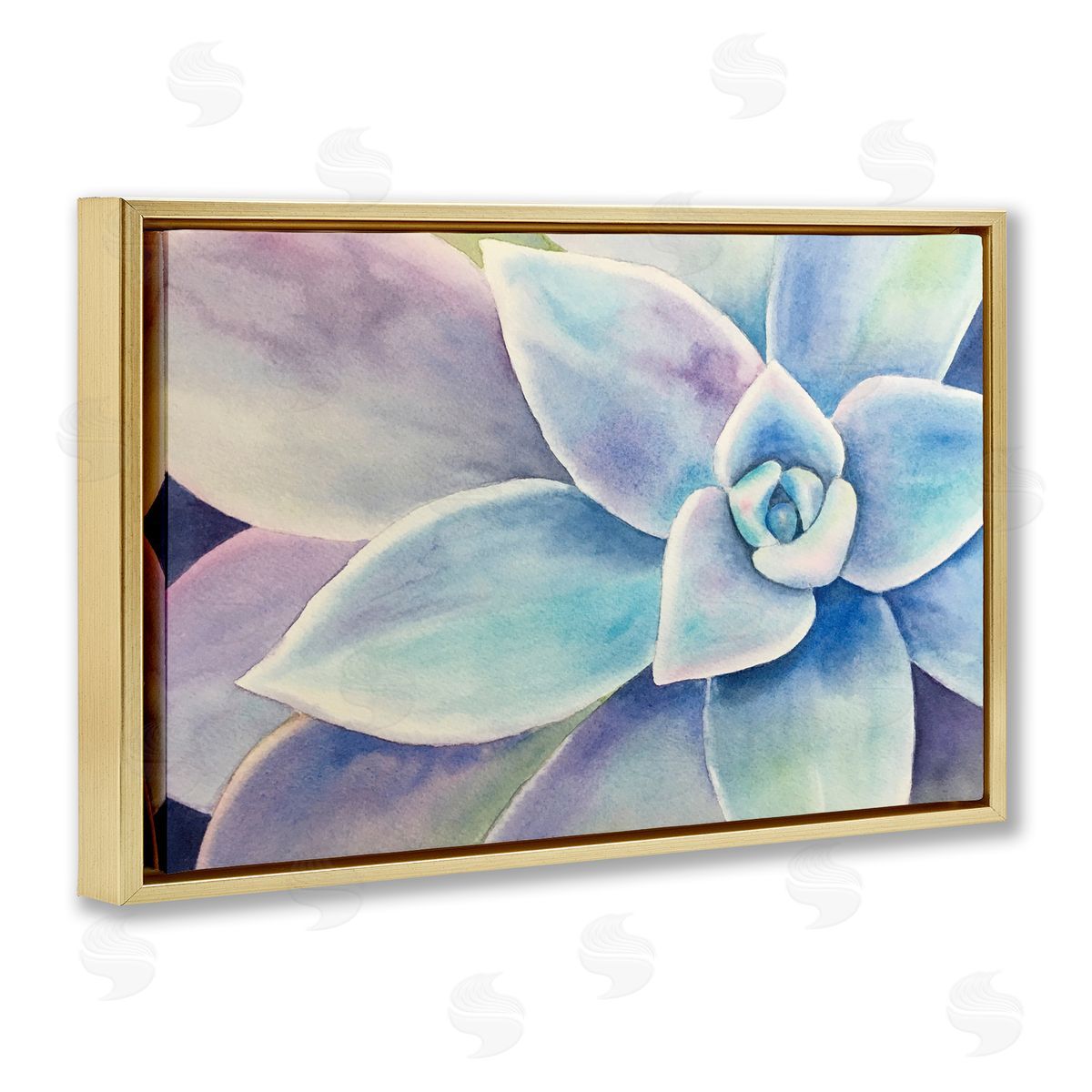 Cool Toned Succulent Leaves Gold Floating Frame Canvas Wall Art, Home Decor by Stephanie Fielden