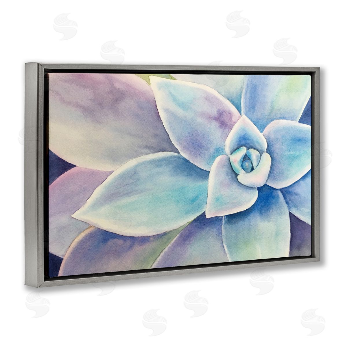 Cool Toned Succulent Leaves Grey Floating Frame Canvas Wall Art, Home Decor by Stephanie Fielden