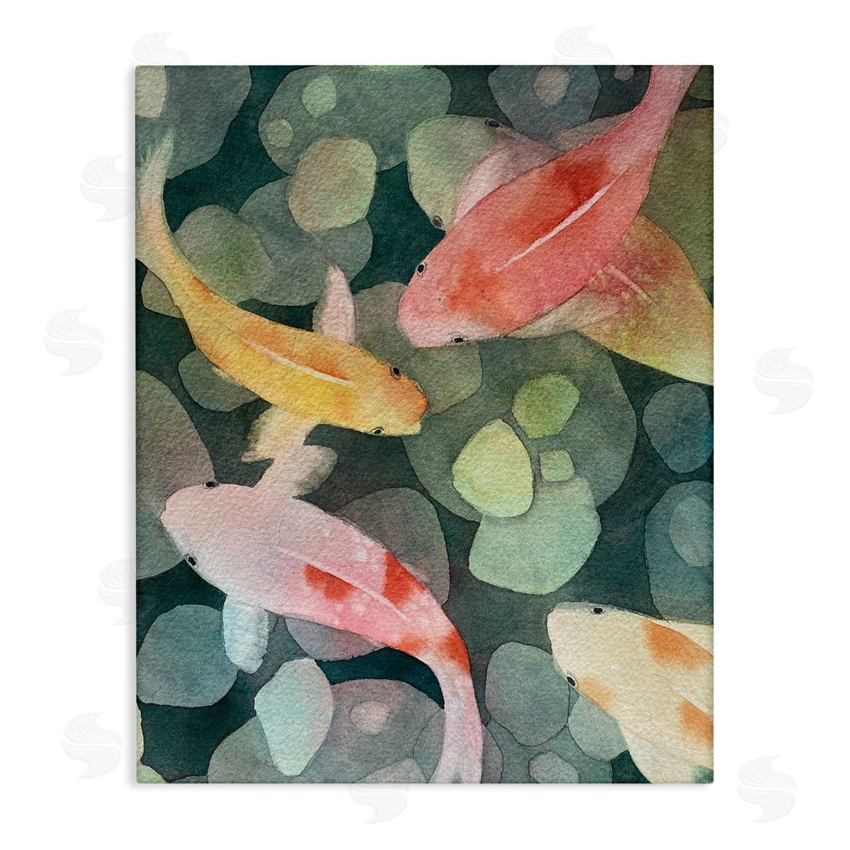 Watercolor Koi Aerial View Canvas Wall Art, Home Decor by Stephanie Fielden