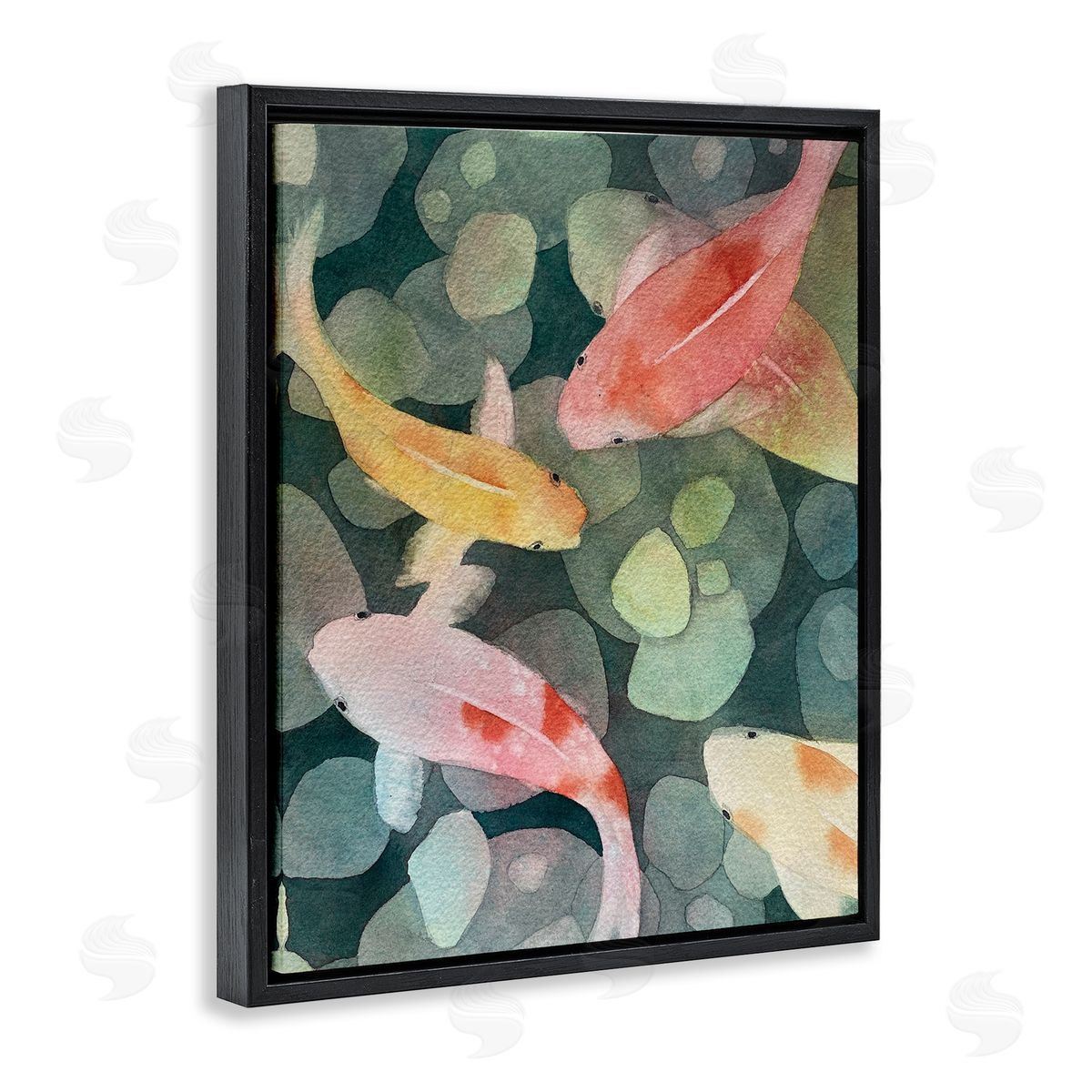 Watercolor Koi Aerial View Black Floating Frame Canvas Wall Art, Home Decor by Stephanie Fielden