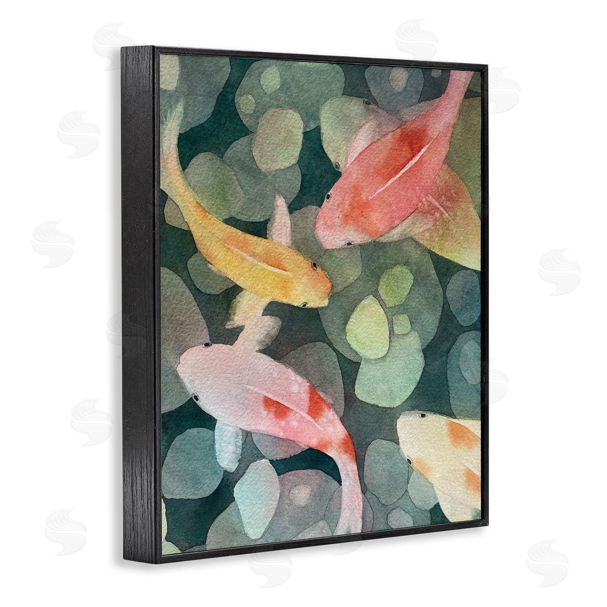 Watercolor Koi Aerial View Black Frame Print Wall Art, Home Decor by Stephanie Fielden