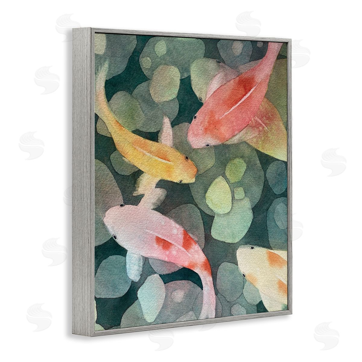 Watercolor Koi Aerial View Grey Frame Print Wall Art, Home Decor by Stephanie Fielden