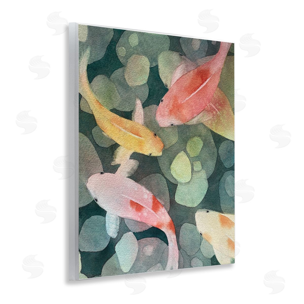 Watercolor Koi Aerial View Wood Plaque Wall Art, Home Decor by Stephanie Fielden