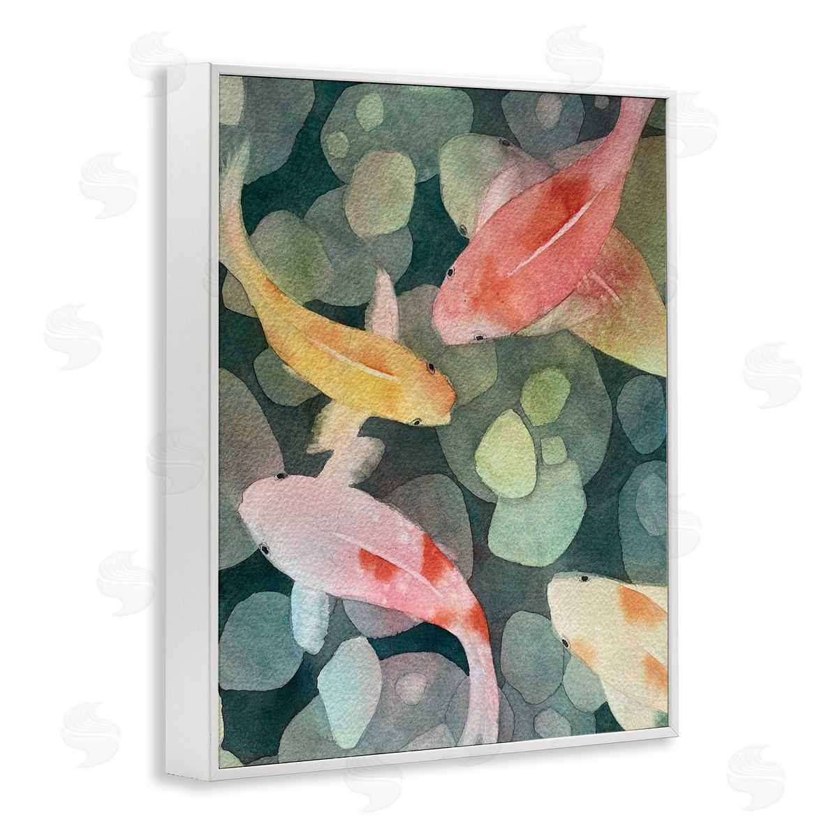 Watercolor Koi Aerial View White Frame Print Wall Art, Home Decor by Stephanie Fielden