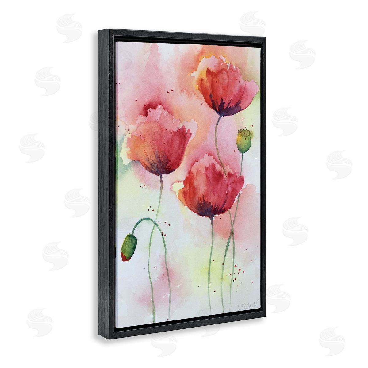 Red Poppies with Speckles Black Floating Frame Canvas Wall Art, Home Decor by Stephanie Fielden