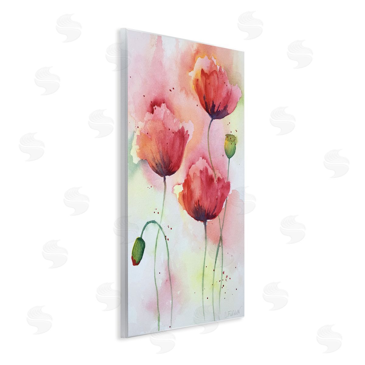 Red Poppies with Speckles Wood Plaque Wall Art, Home Decor by Stephanie Fielden