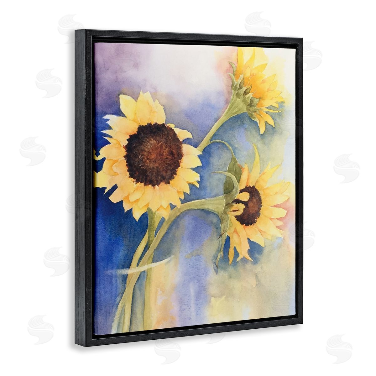 Sunflower Trio in Vase Black Floating Frame Canvas Wall Art, Home Decor by Stephanie Fielden