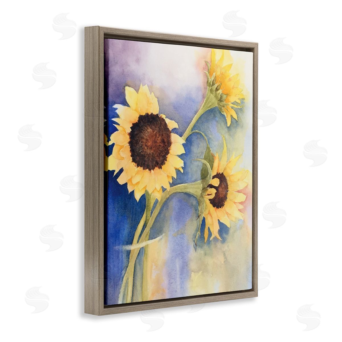 Sunflower Trio in Vase Brown Floating Frame Canvas Wall Art, Home Decor by Stephanie Fielden