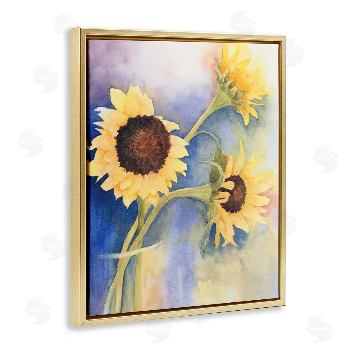 Sunflower Trio in Vase Gold Floating Frame Canvas Wall Art, Home Decor by Stephanie Fielden