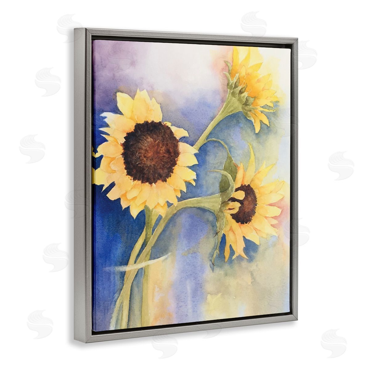Sunflower Trio in Vase Grey Floating Frame Canvas Wall Art, Home Decor by Stephanie Fielden