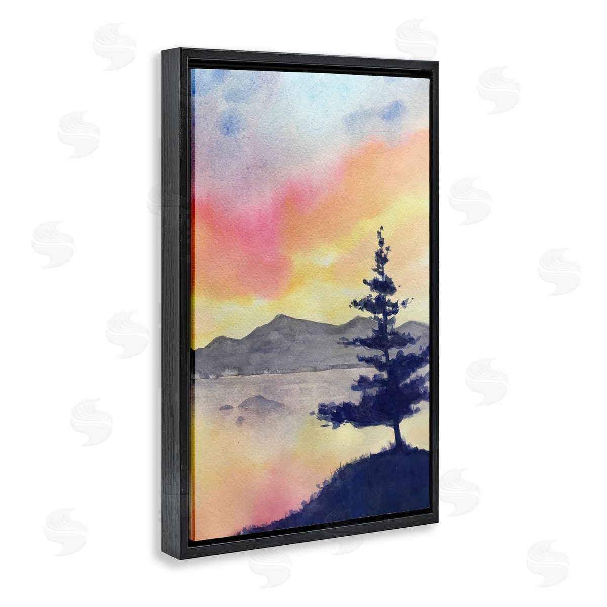 Radiant Sunset over Lake Black Floating Frame Canvas Wall Art, Home Decor by Stephanie Fielden