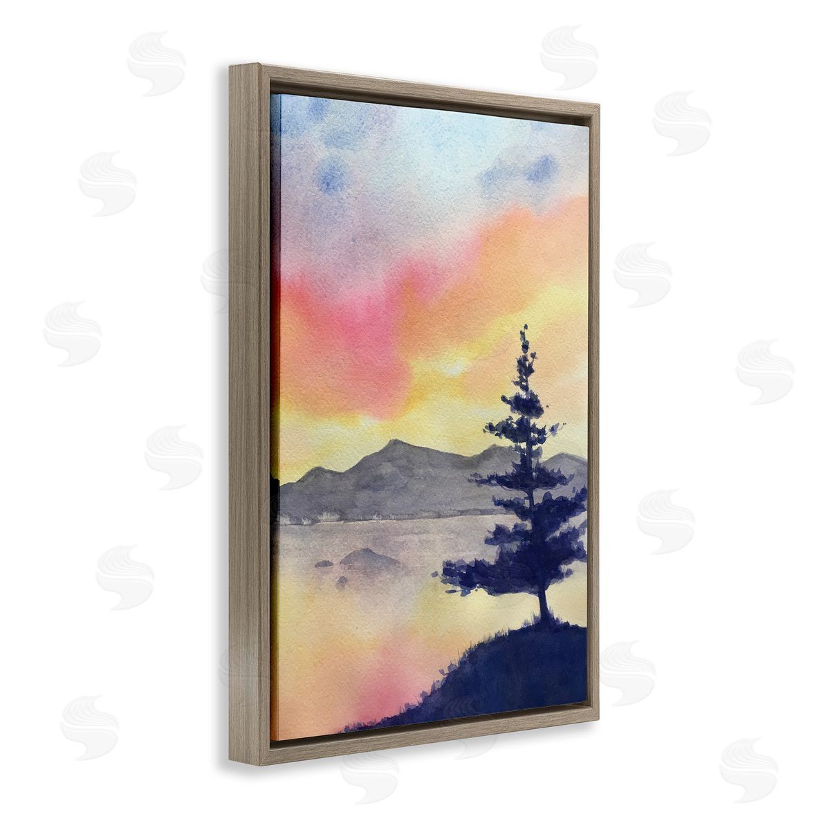 Radiant Sunset over Lake Brown Floating Frame Canvas Wall Art, Home Decor by Stephanie Fielden