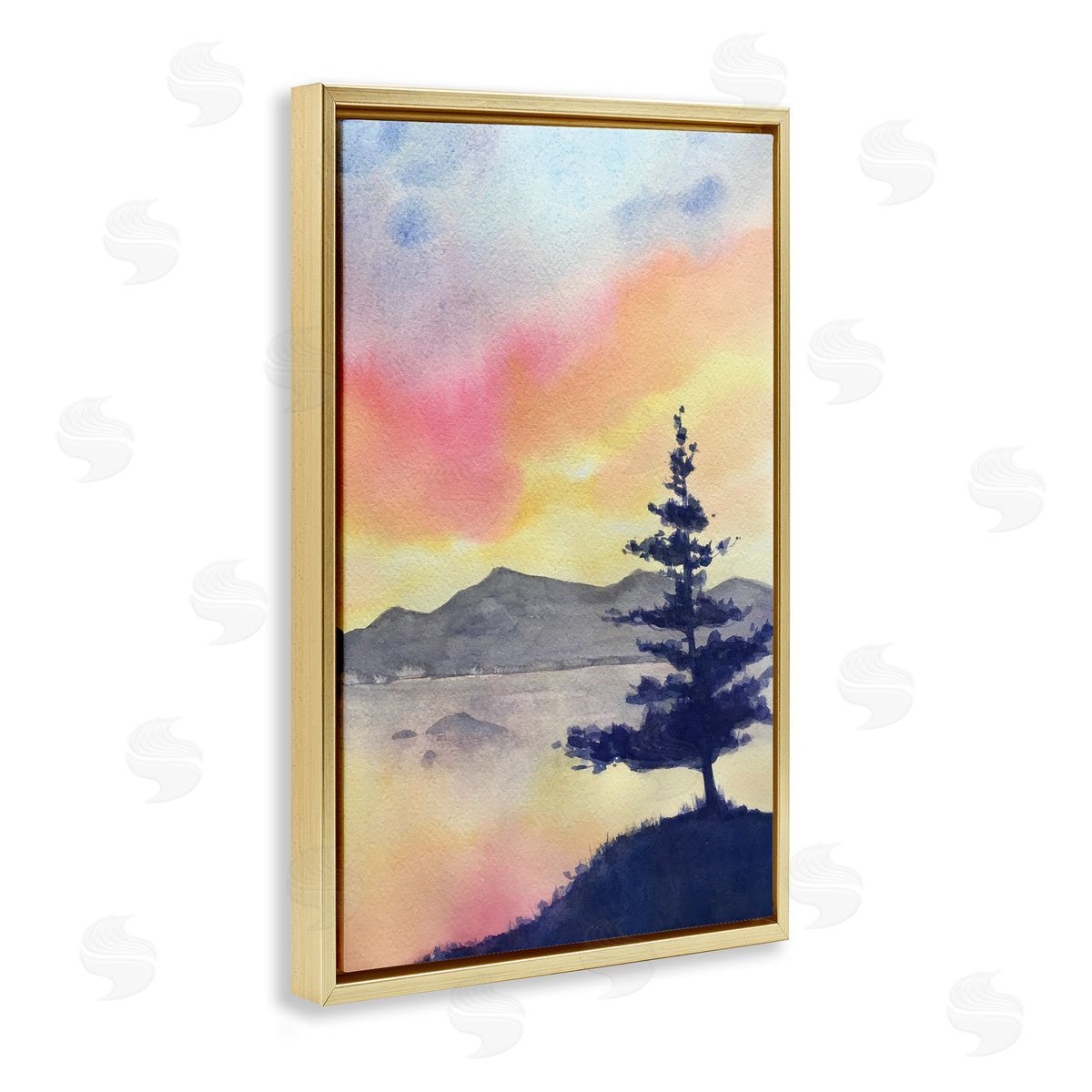 Radiant Sunset over Lake Gold Floating Frame Canvas Wall Art, Home Decor by Stephanie Fielden