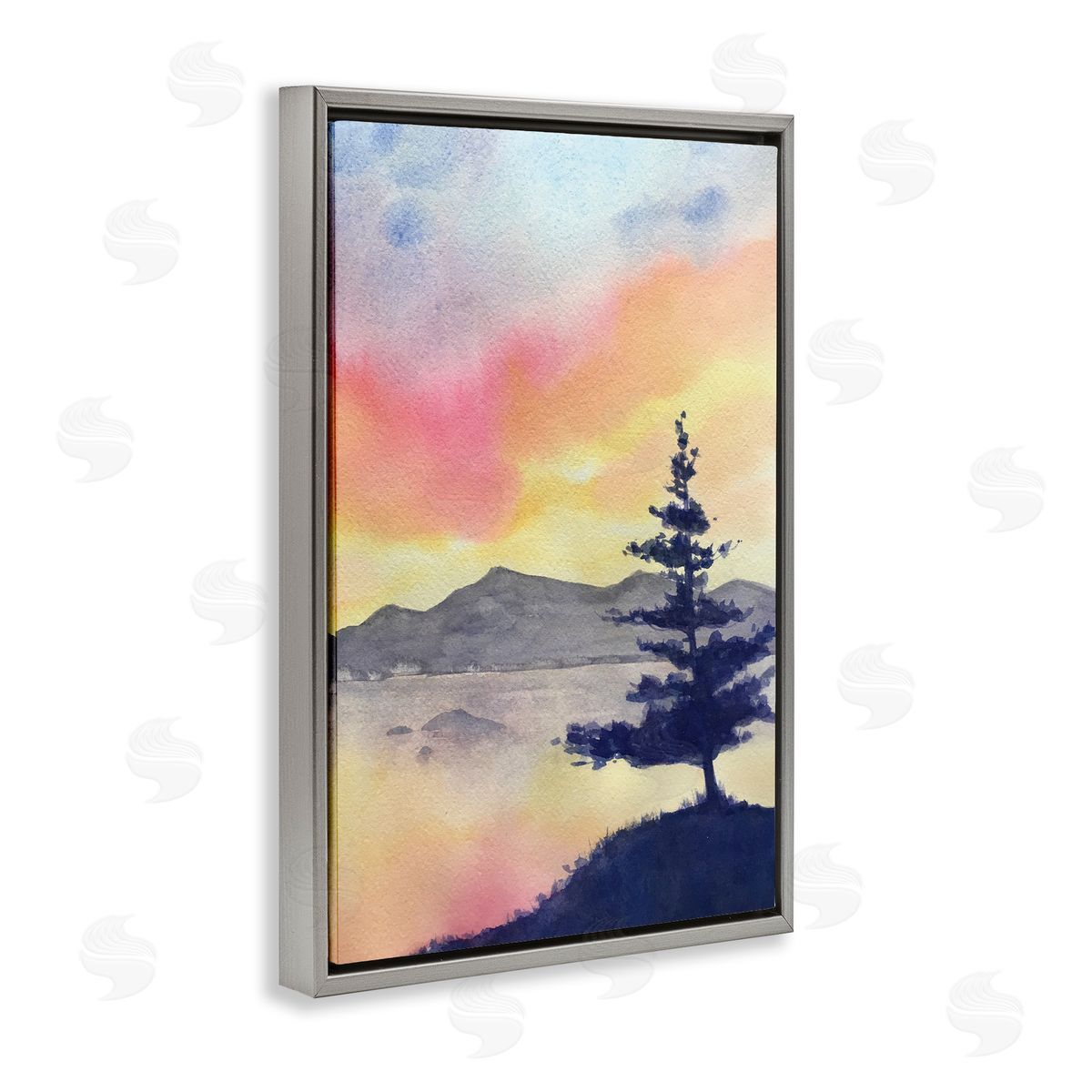 Radiant Sunset over Lake Grey Floating Frame Canvas Wall Art, Home Decor by Stephanie Fielden