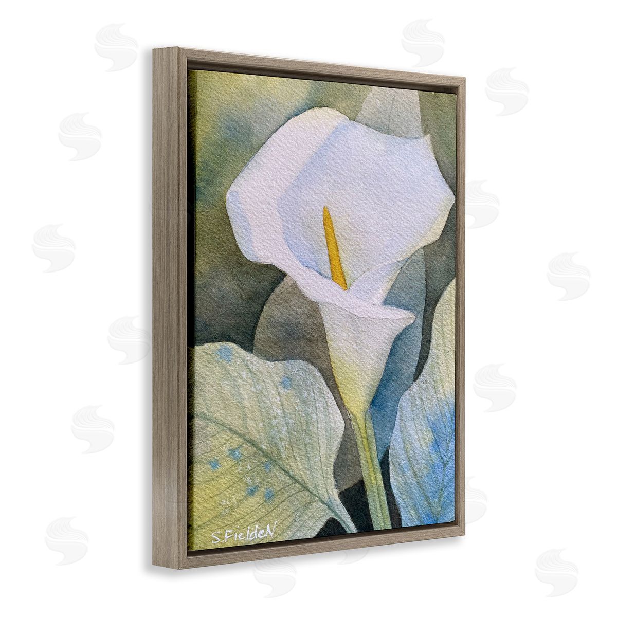 Garden Calla Lily Bloom Brown Floating Frame Canvas Wall Art, Home Decor by Stephanie Fielden