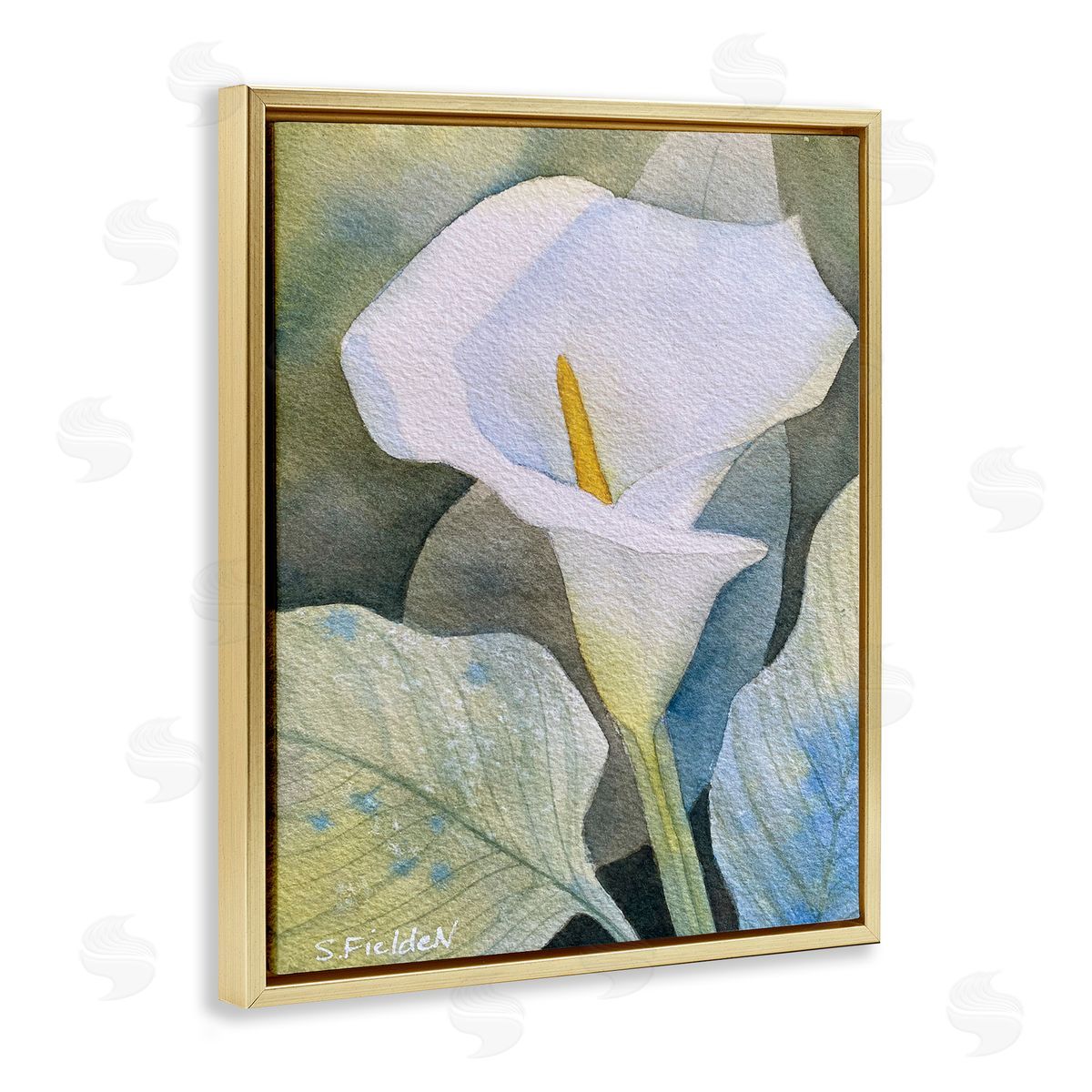 Garden Calla Lily Bloom Gold Floating Frame Canvas Wall Art, Home Decor by Stephanie Fielden