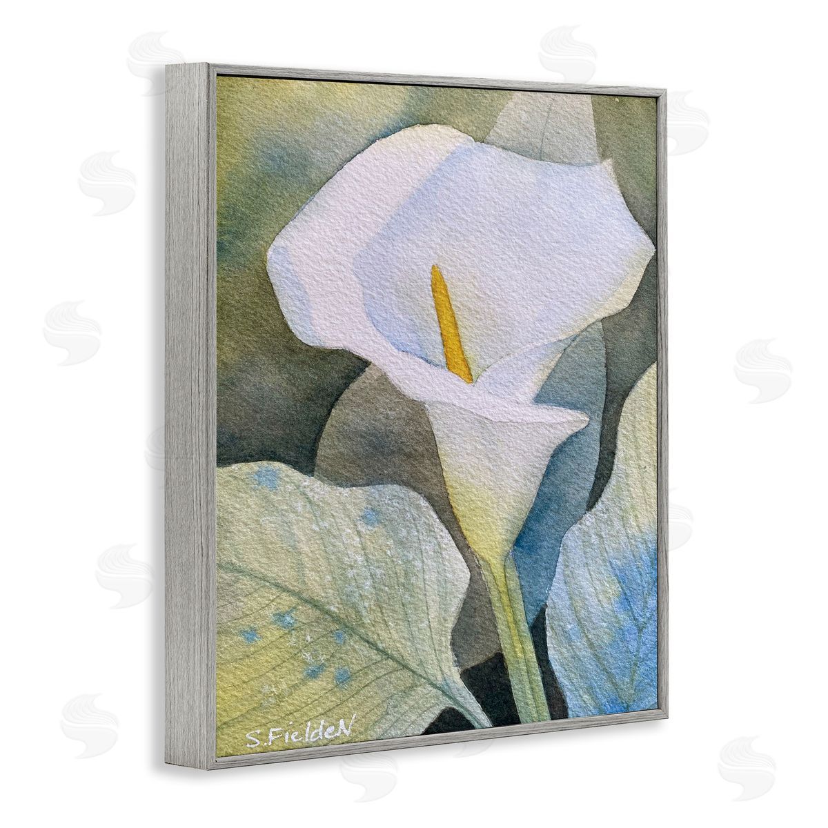 Garden Calla Lily Bloom Grey Frame Print Wall Art, Home Decor by Stephanie Fielden