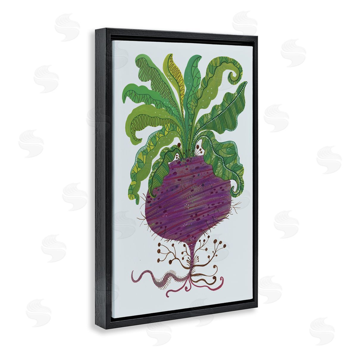 Stylized Beetroot Vegetable Black Floating Frame Canvas Wall Art, Home Decor by Kay Widdowson