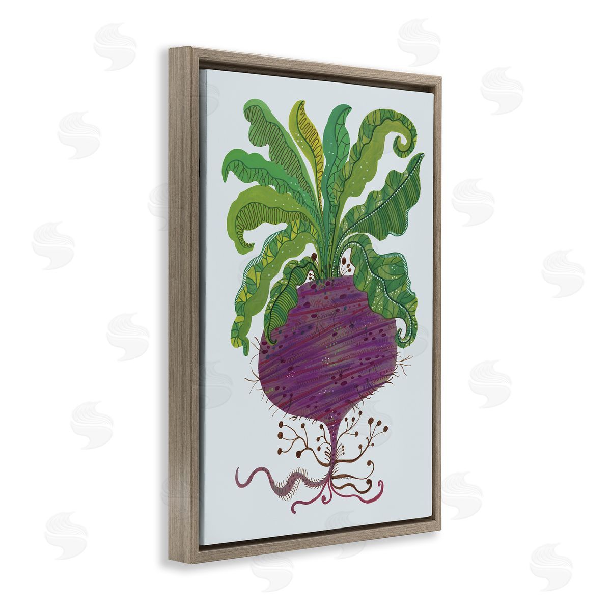 Stylized Beetroot Vegetable Brown Floating Frame Canvas Wall Art, Home Decor by Kay Widdowson