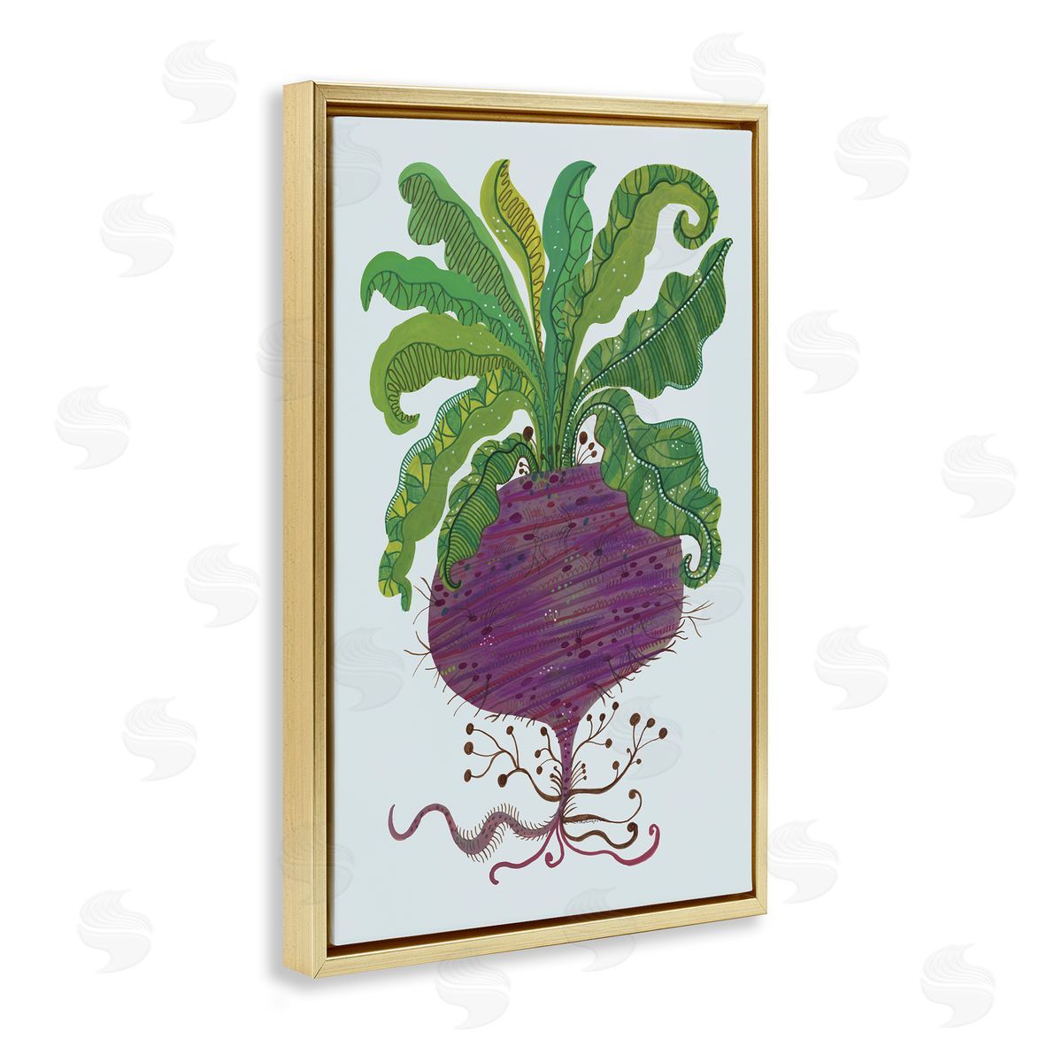 Stylized Beetroot Vegetable Gold Floating Frame Canvas Wall Art, Home Decor by Kay Widdowson