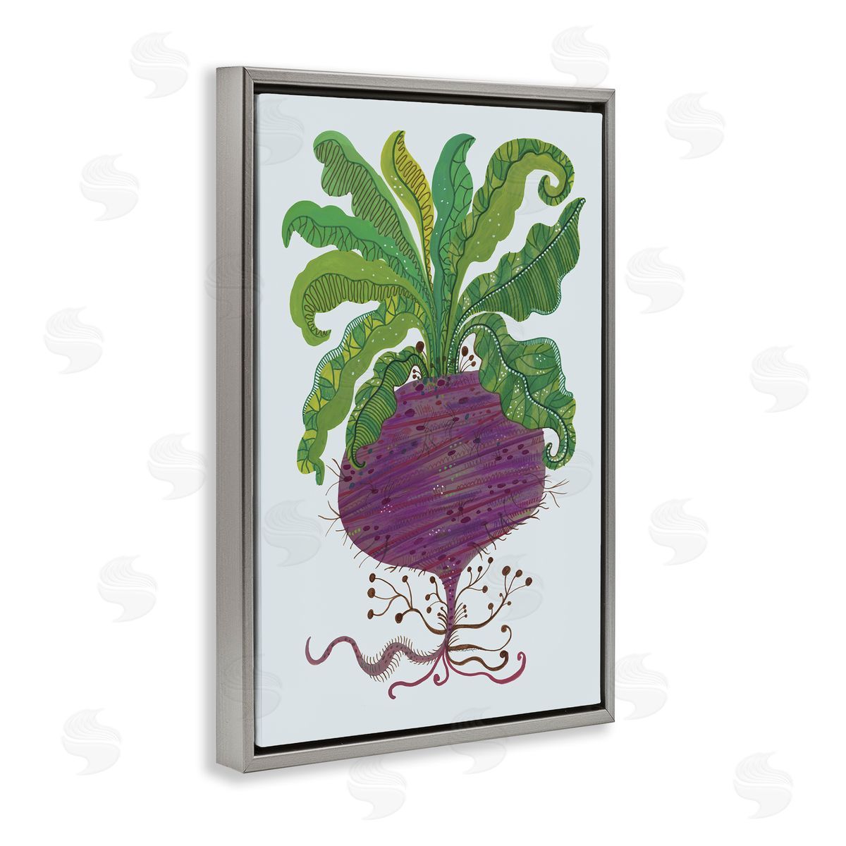 Stylized Beetroot Vegetable Grey Floating Frame Canvas Wall Art, Home Decor by Kay Widdowson