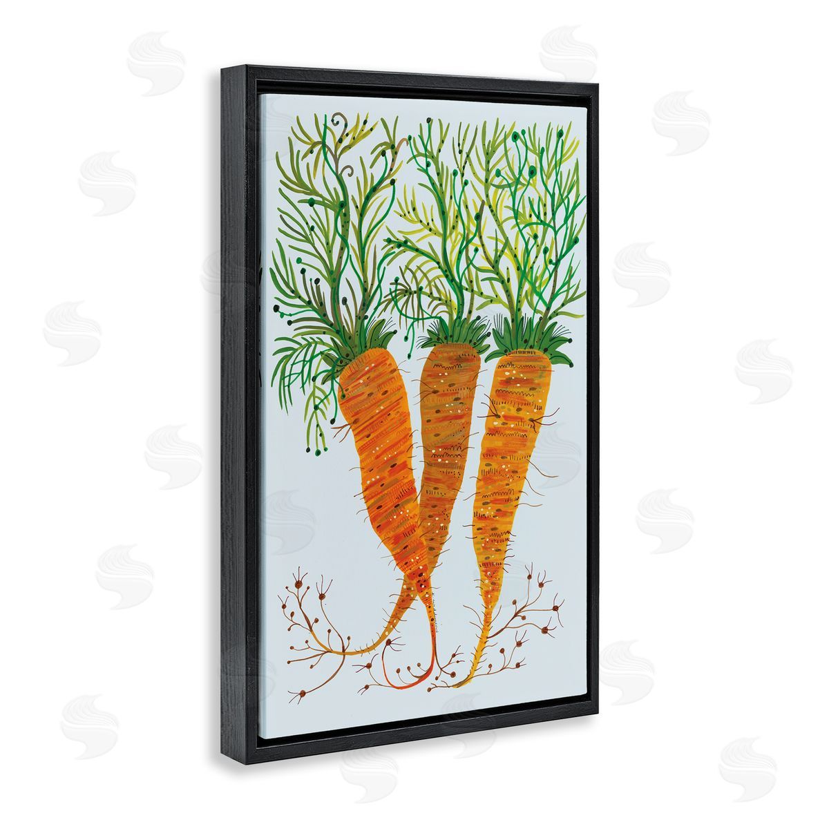 Whimsical Garden Carrots Black Floating Frame Canvas Wall Art, Home Decor by Kay Widdowson